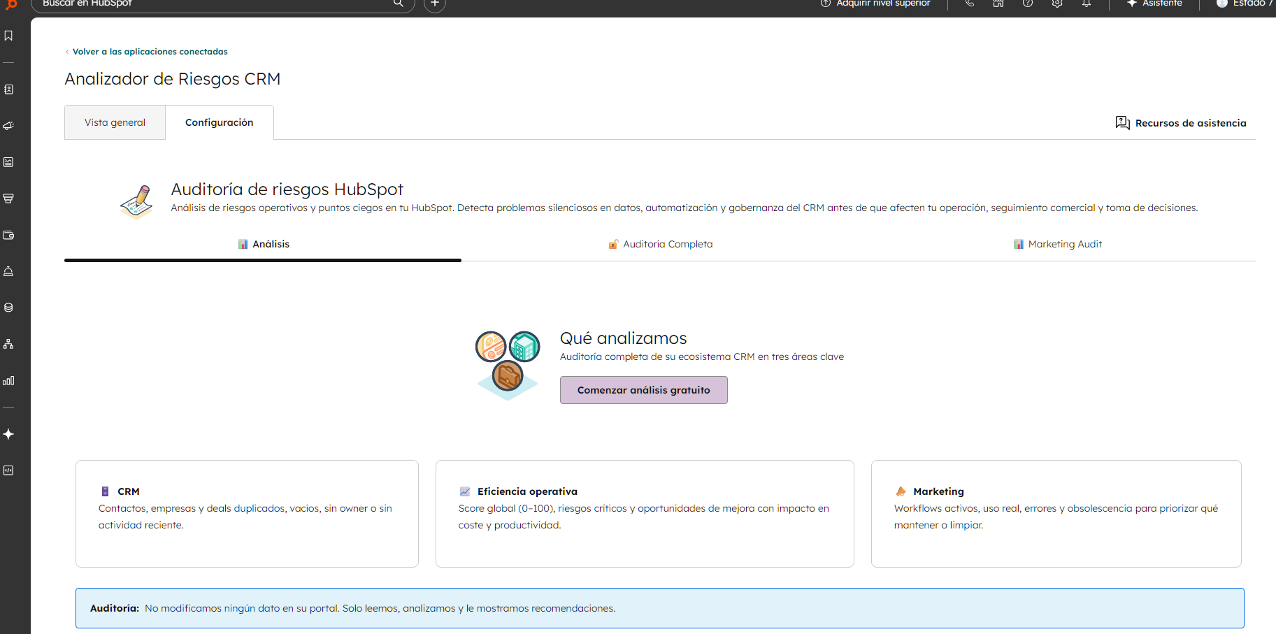 Captura de HubSpot Risk Audit App